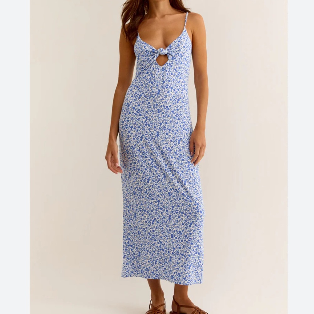 🩵 Blue Floral Midi Dress Womens Size Large